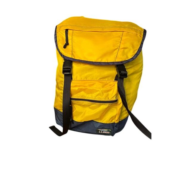 Vintage LL Bean Continental Backpack Rucksack Yellow Blue 90s Hiking - Picture 2 of 16